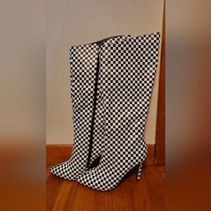 Checkered Knee-High Boots